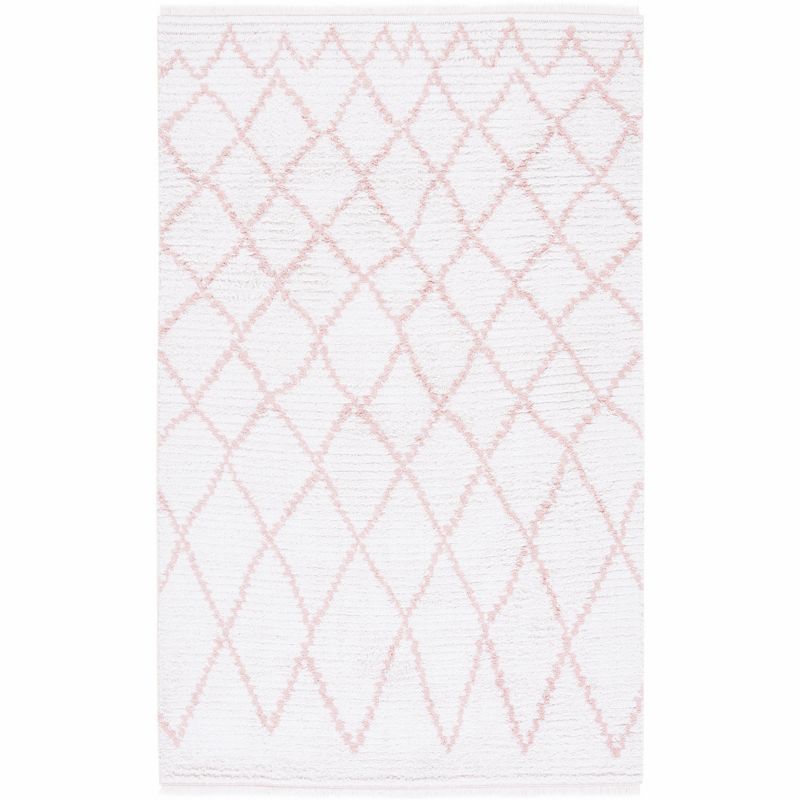Ivory and Pink Flat Woven Synthetic Area Rug