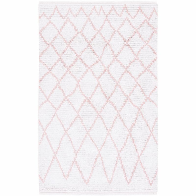 Ivory and Pink Flat Woven Synthetic Area Rug