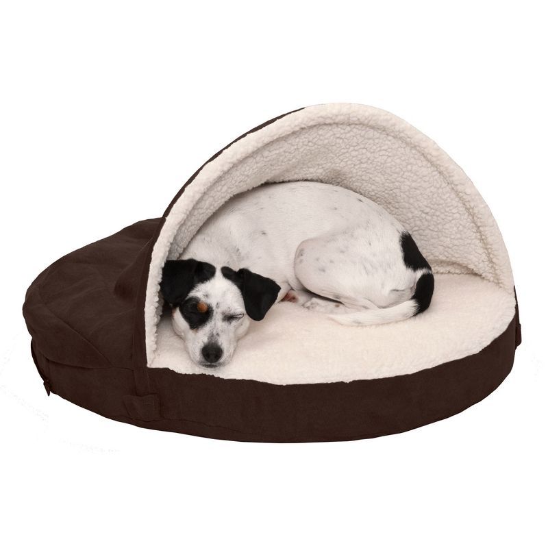 Espresso 26" Sherpa & Suede Orthopedic Snuggery Dog Bed