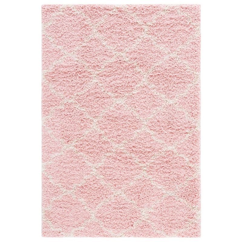 Pink and Ivory Rectangular Shag Area Rug 4' x 6'