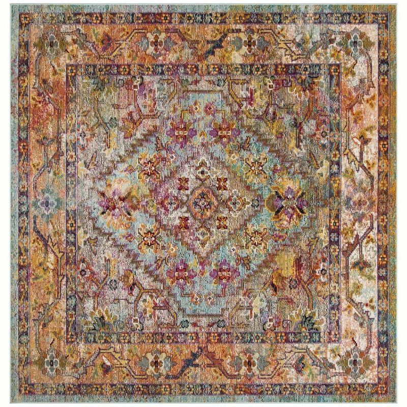 Light Blue Square Easy-Care Synthetic Area Rug 84"