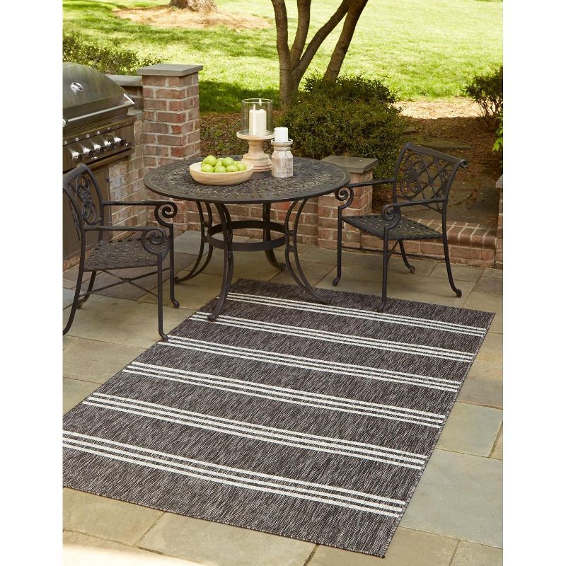 Charcoal and Gray Stripe 9' x 12' Outdoor Synthetic Area Rug