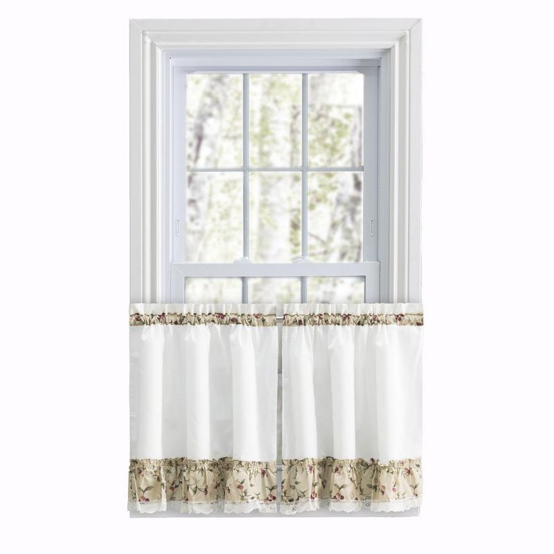 Ivory Lace Detail Sheer Cotton Polyester Rod Pocket Tier Curtain