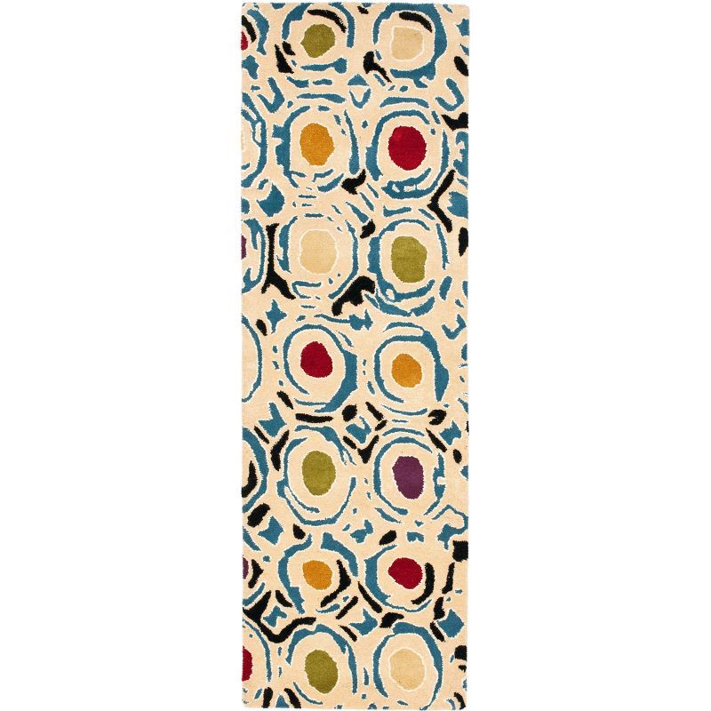 Ivory Multicolor Hand-Tufted Wool and Viscose Runner Rug