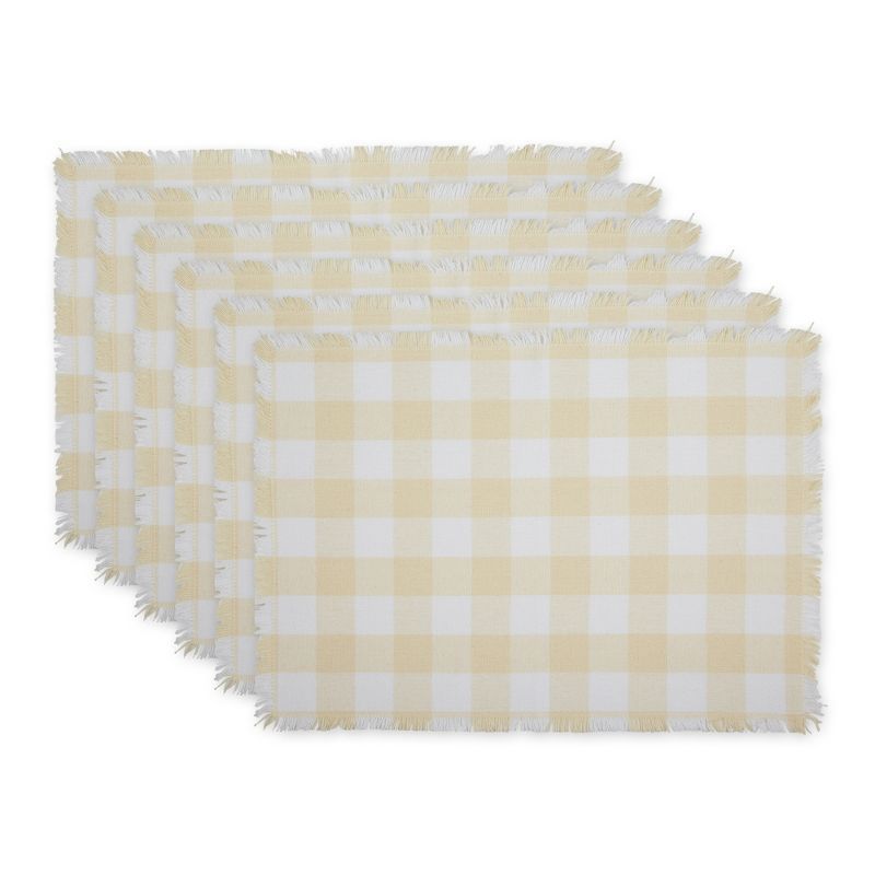 Natural Cotton Checkered Fringed Placemat Set of 6