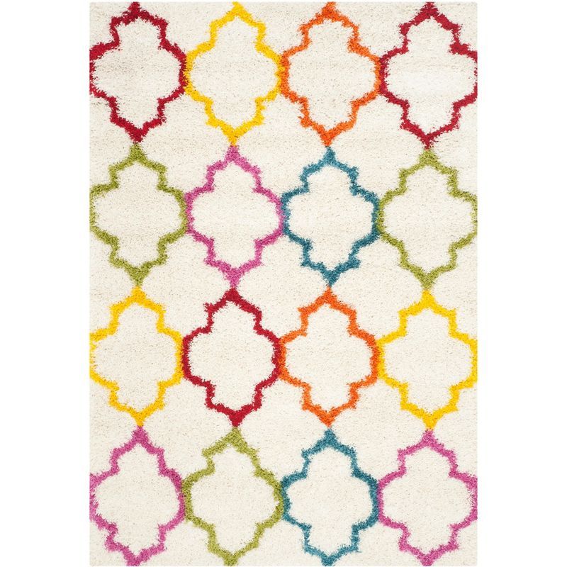 Ivory Multicolor Geometric Shag Kids Area Rug 5'3" x 7'6"