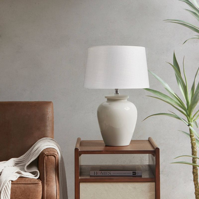 Cream Ceramic Table Lamp with White Drum Shade