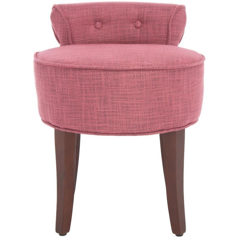 Rose Pink Button Tufted Vanity Stool with Mahogany Legs