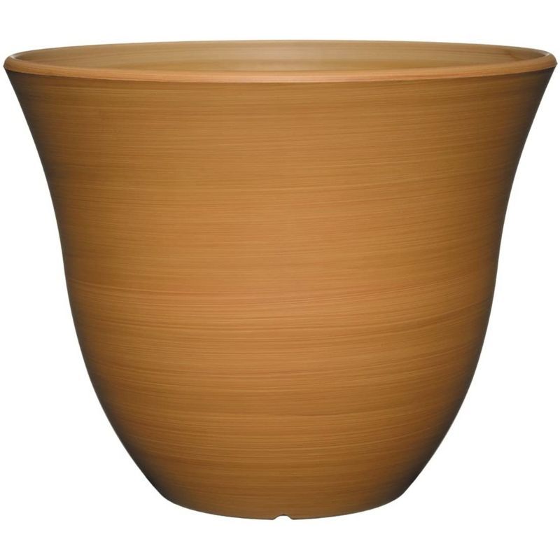 15-Inch Bamboo Brown Resin Outdoor Indoor Planter