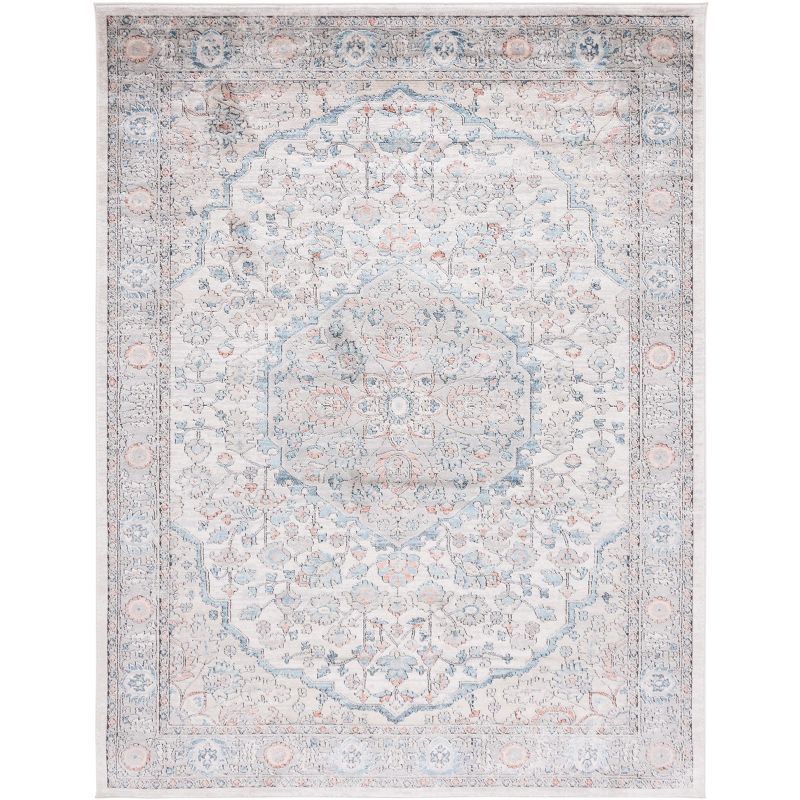 Blue and Beige Medallion Hand-knotted Synthetic Area Rug