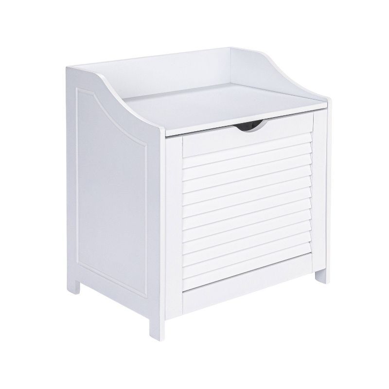 White Wooden Hamper Bench with Shutter Front and Lid