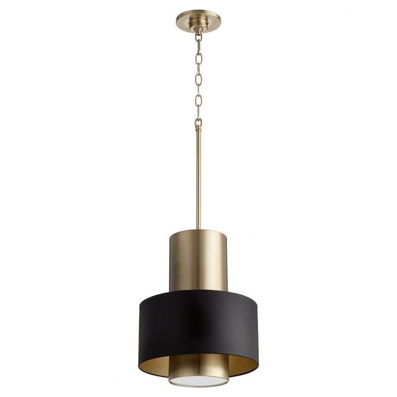 Aged Brass and Noir Drum Pendant Light