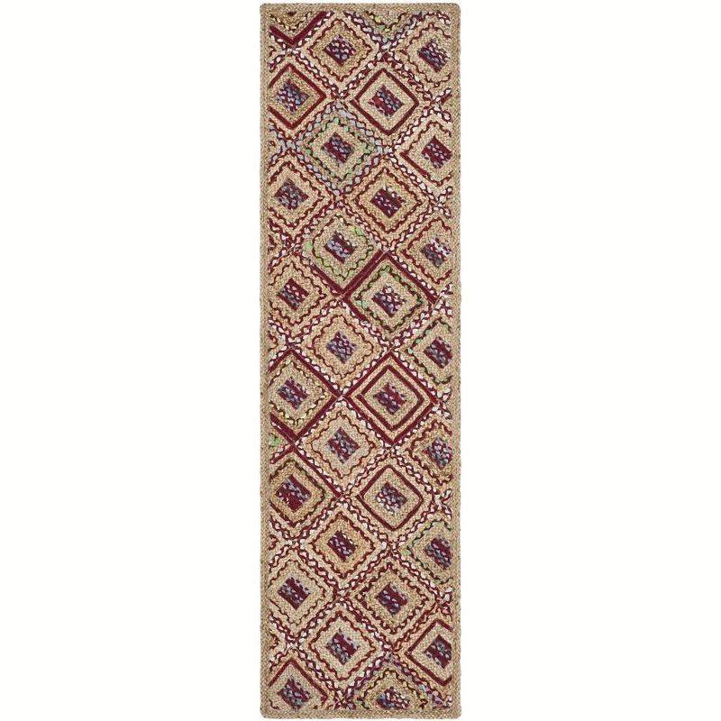 Natural and Red Geometric Handmade Jute Area Rug, 8' x 10'