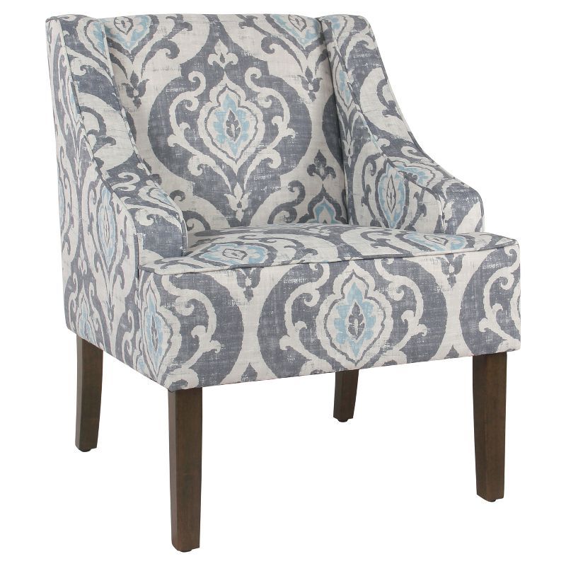 Suri Blue Classic Swoop Accent Chair with Wood Legs