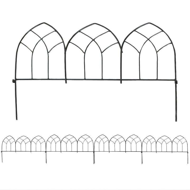 Narbonne Black Steel Gothic Garden Fence Panels Set of 5