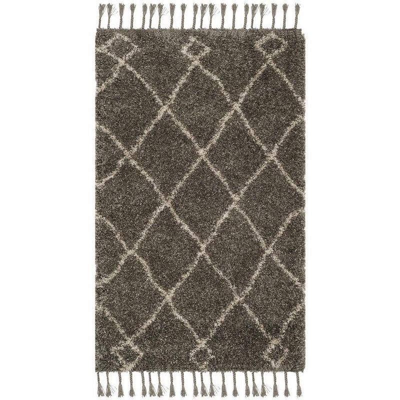 Boho-Chic Moroccan Fringe Shag Area Rug 3' x 5' - Grey/Cream