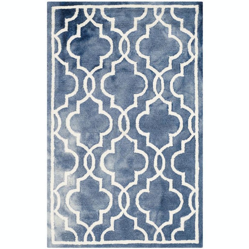 Navy and Ivory Hand-Tufted Wool Rectangular Rug