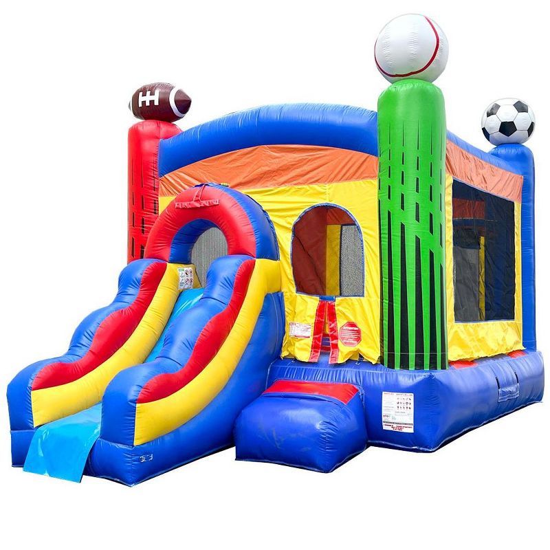 Deluxe Sports Inflatable Bounce House with Slide and Basketball Hoop