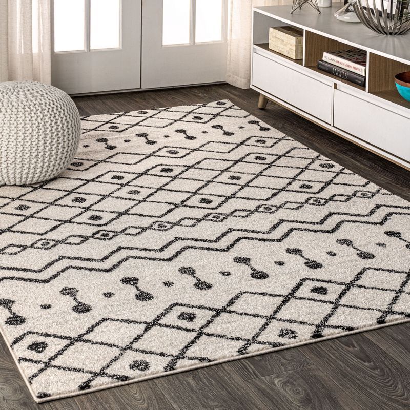 Aksil Cream and Black Moroccan Synthetic Area Rug