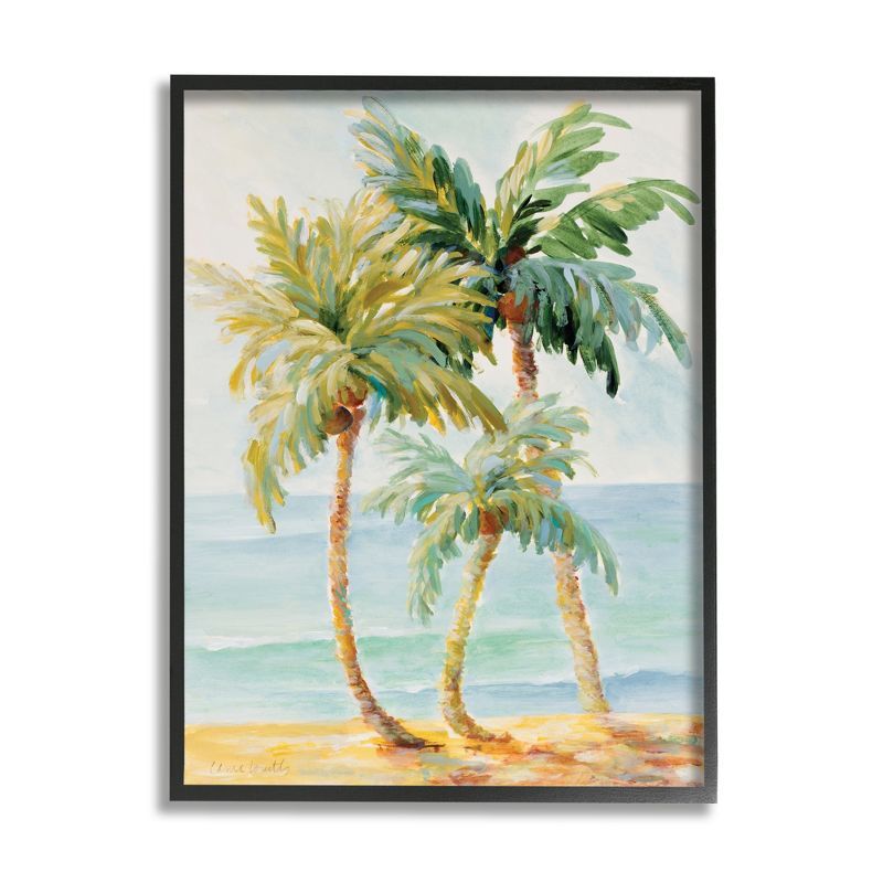 Tropical Palm Trees Coastal Landscape Canvas Print with Black Frame
