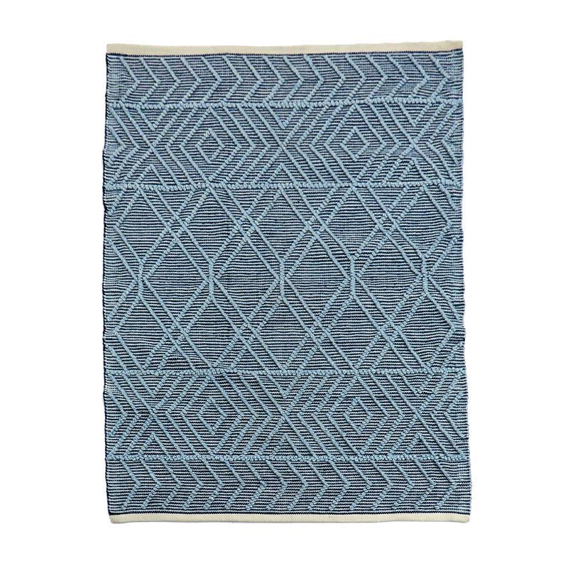 Navy Blue Braided Geometric 5' x 7' Handmade Outdoor Rug