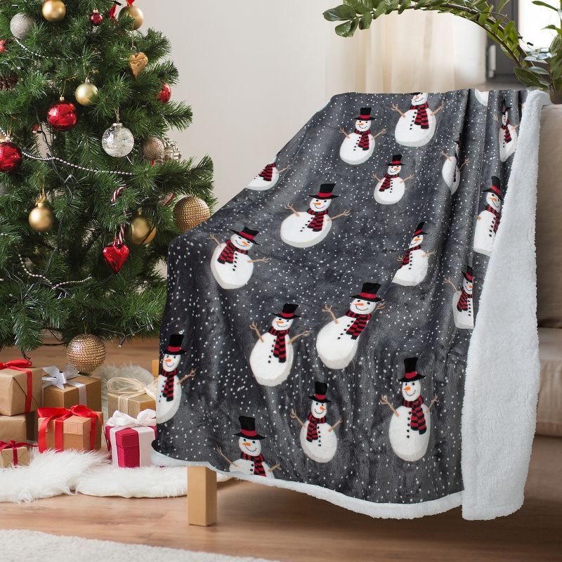 Snowman Pattern Reversible Sherpa Fleece Christmas Throw Blanket 50" x 60"