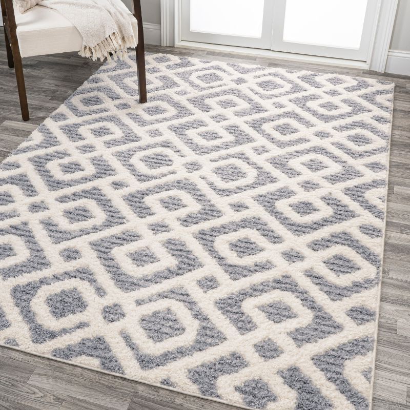 Astrid Retro Trellis High-Low Cream and Gray 5' x 8' Area Rug