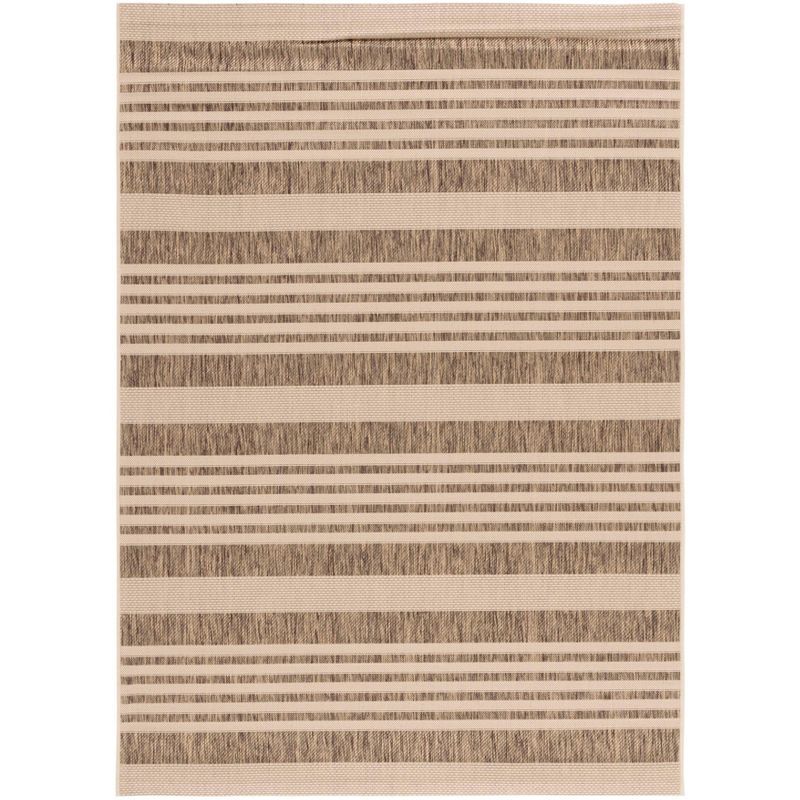 Taupe and Greige Striped Synthetic Indoor/Outdoor Area Rug