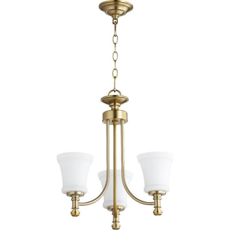 Mini Satin Opal 19" Brass Crystal 3-Light Chandelier