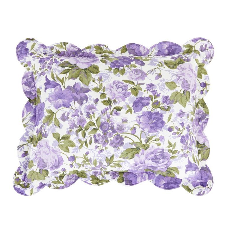 King Plum Floral Cotton Sham with Scalloped Edges