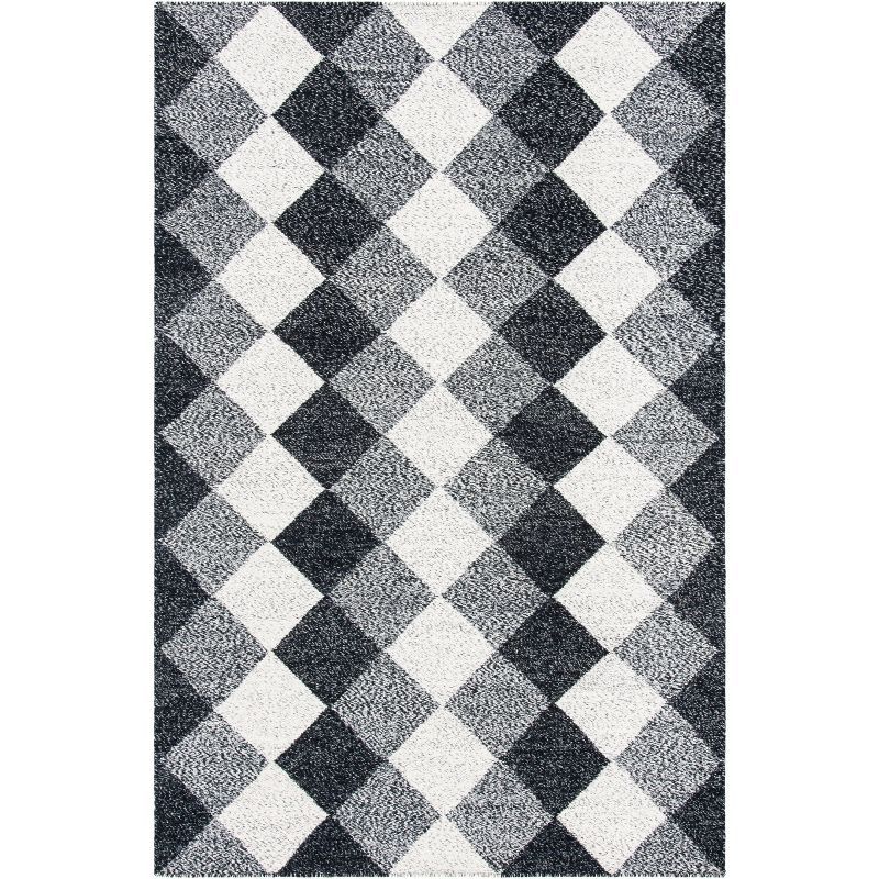 Black and White Wool Flat Woven Handmade Area Rug 4' x 6'