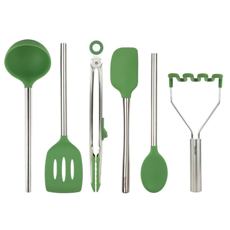 Pesto Green Stainless Steel Silicone Cooking Utensil Set, 6 Pieces