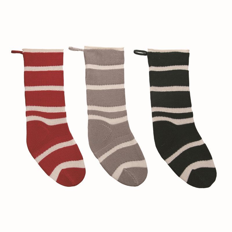 Multicolor Striped Polyester Christmas Stocking Set of 3