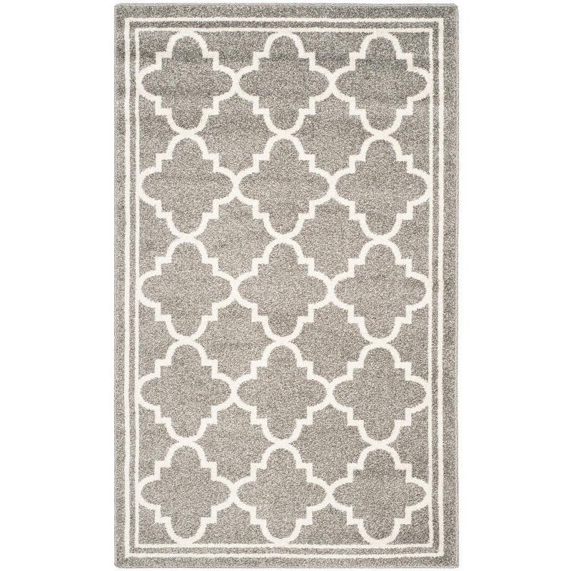 Reversible Geometric Dark Grey/Beige Synthetic Area Rug 4' x 6'