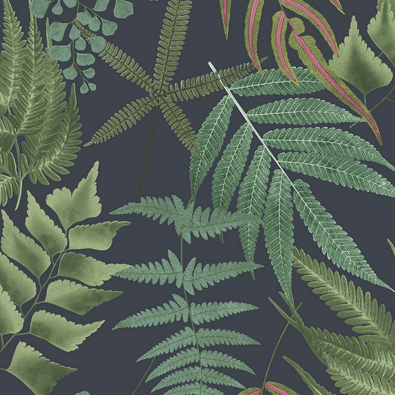 Midsummer Fern Navy Blue and Green Botanical Wallpaper