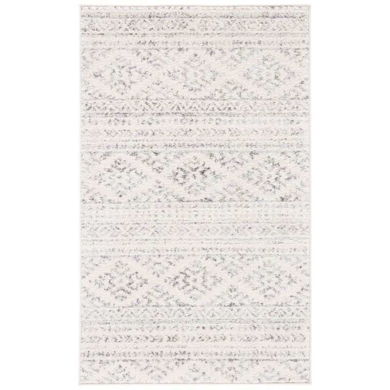 Ivory and Grey Reversible Synthetic Runner Rug, 2' x 5'