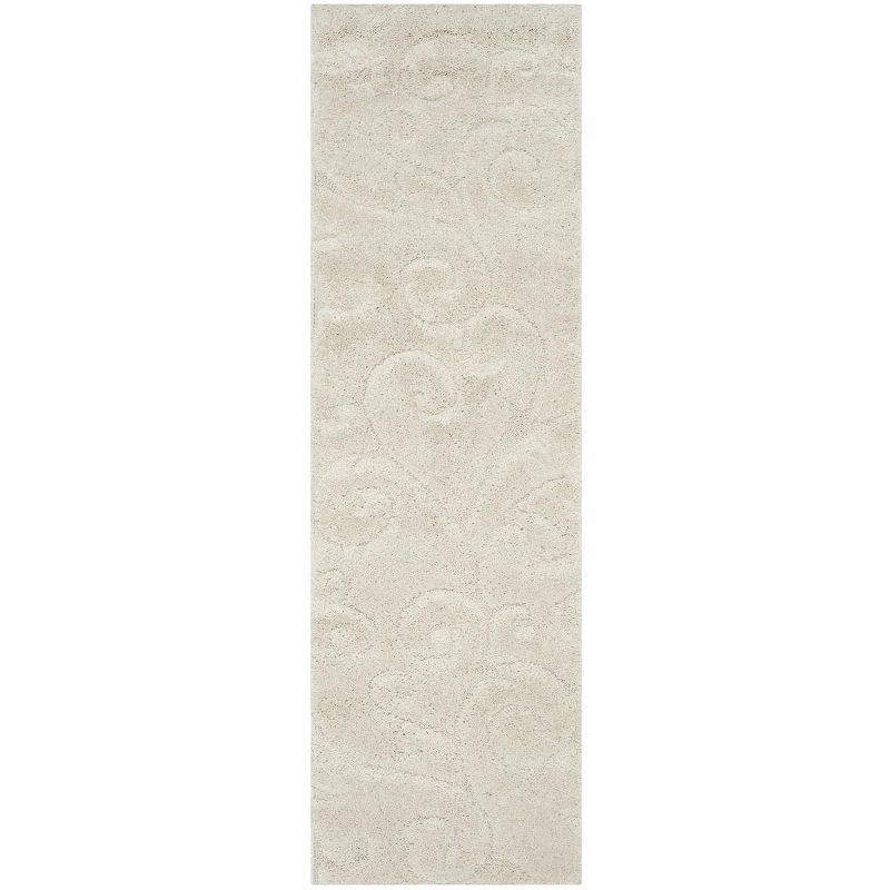 Creme Floral Shag 27" Easy Care Synthetic Area Rug