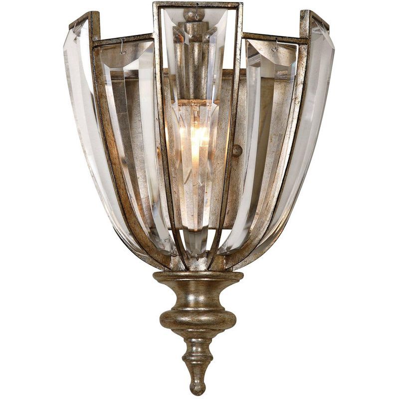 Elegant Burnished Silver Champagne Leaf 1-Light Crystal Sconce