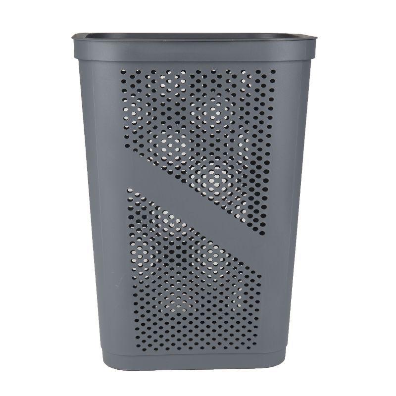 Gray Perforated Plastic Collapsible Laundry Hamper with Lid