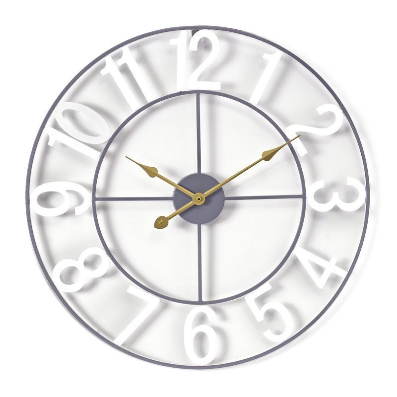 Oversized Gold and White Metal Numeral Wall Clock