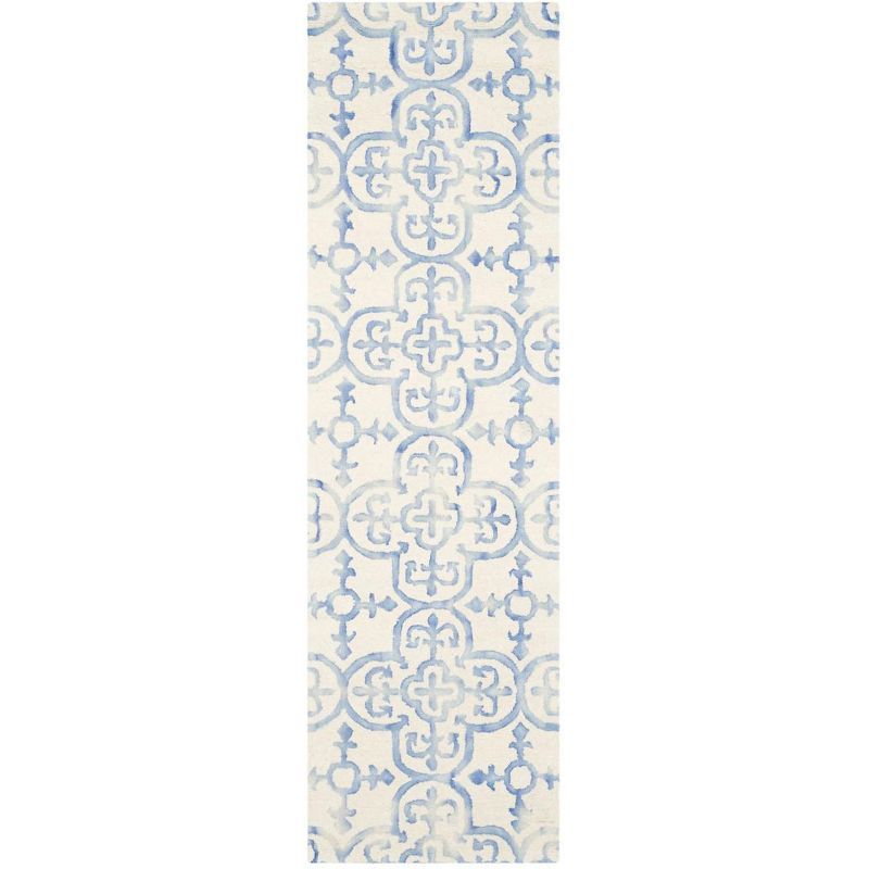 Ivory and Blue Hand-Tufted Wool Runner Rug 2'3" x 8'