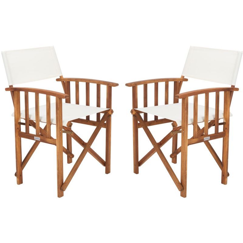 Natural Acacia Wood Outdoor Director Chairs with Beige Cushions, Set of 2
