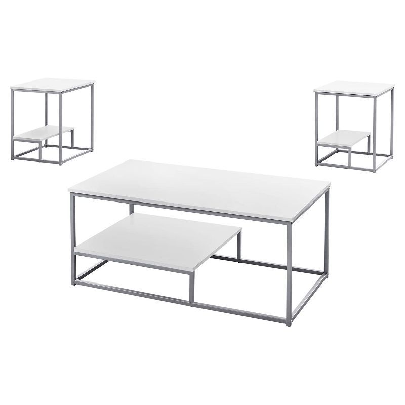 White Steel 3-Piece Coffee and End Table Set