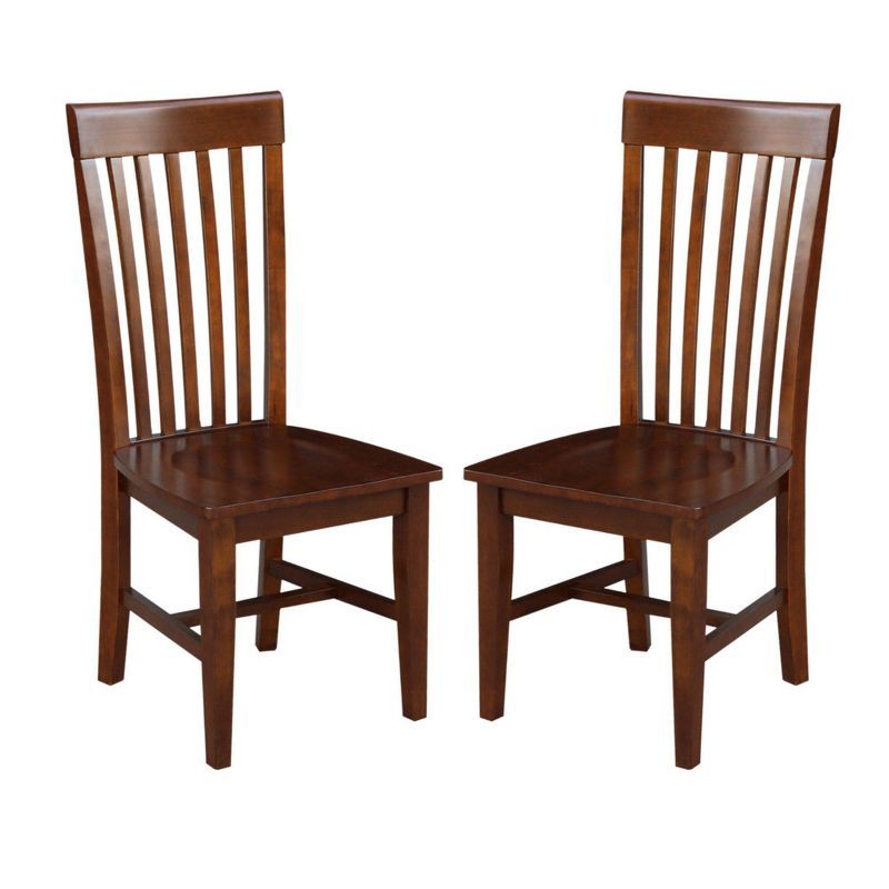 Tall Brown Wood Slat Back Dining Side Chair