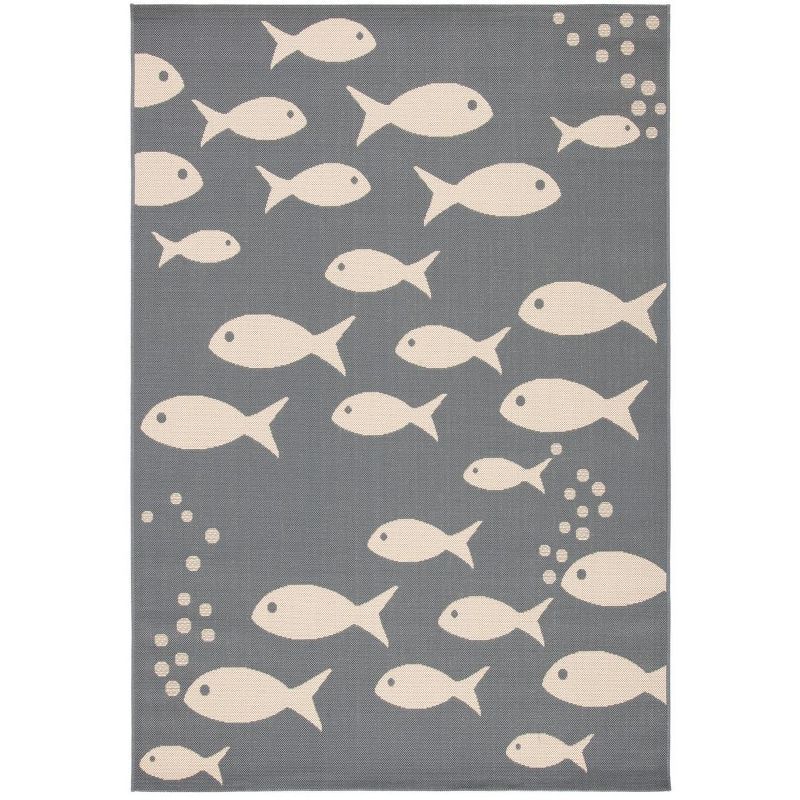 Gray and Beige Fish Print Indoor/Outdoor Area Rug