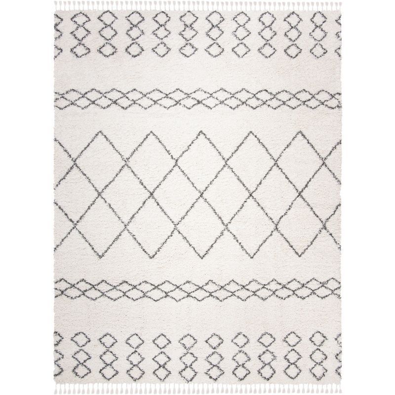 Ivory and Grey Moroccan Fringe Shag 8' x 10' Area Rug