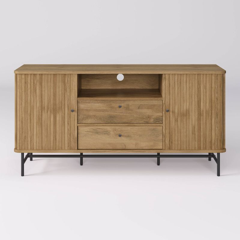 Hikari Light Brown Curved Sideboard Buffet with Sliding Doors