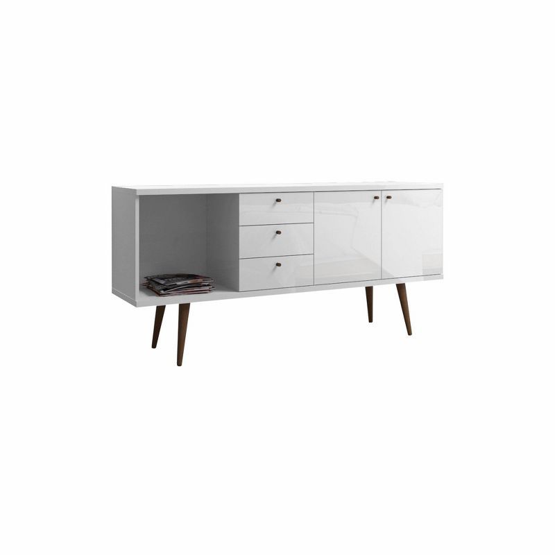 Utopia 30'' White Gloss and Maple Cream Mid-Century Wide Dresser