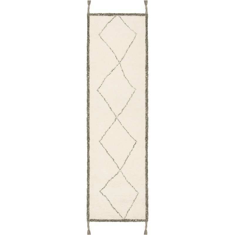 Ivory and Charcoal Hand-Tufted Wool Moroccan Runner Rug