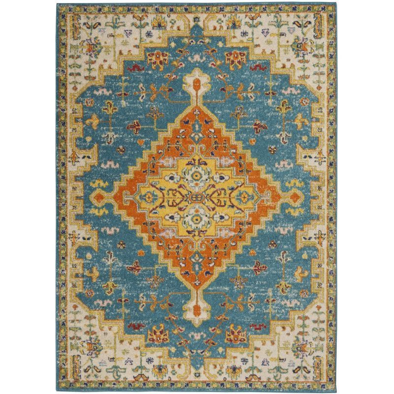 Bohemian Bliss Turquoise Ivory Medallion 5' x 7' Area Rug